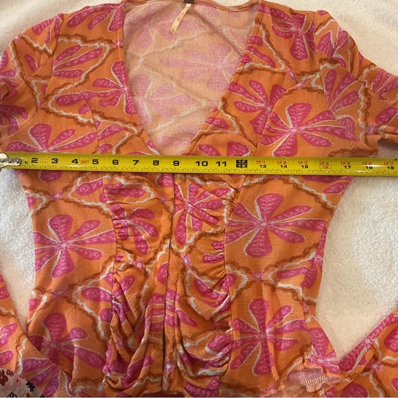 Free People Through The Meadow Mesh Blouse Top Floral Grapefruit Printed XS - Picture 8 of 12
